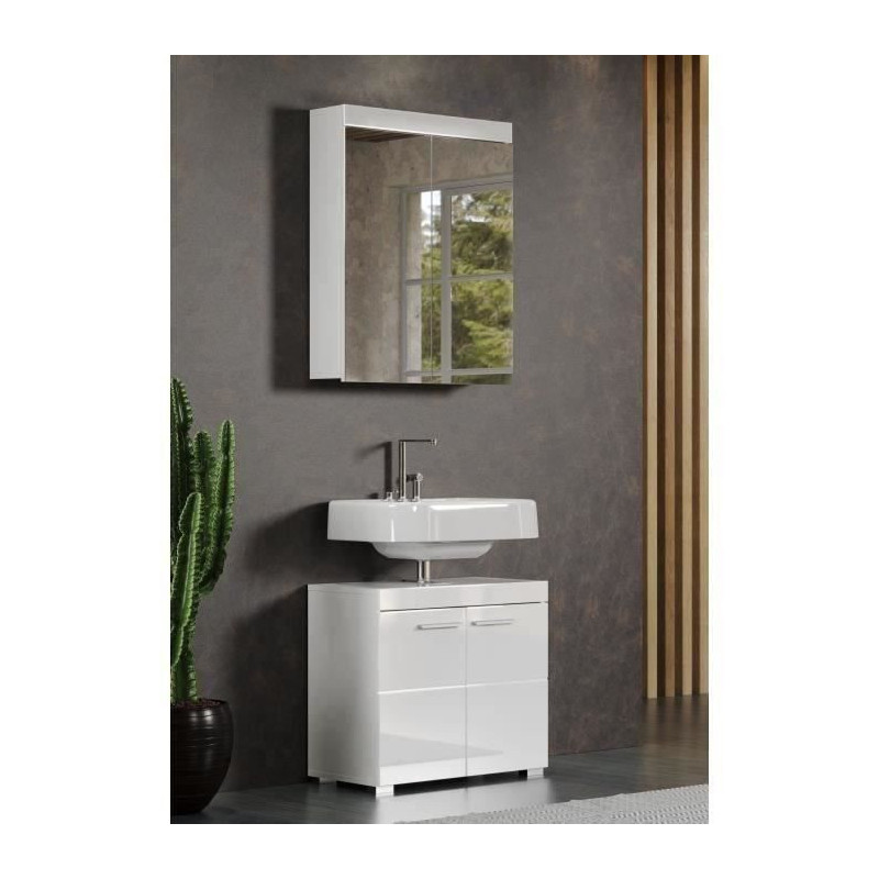 Mirror Cabinet - AMANDA - 2 mirror doors - L60 x D17 x H77 cm - White
