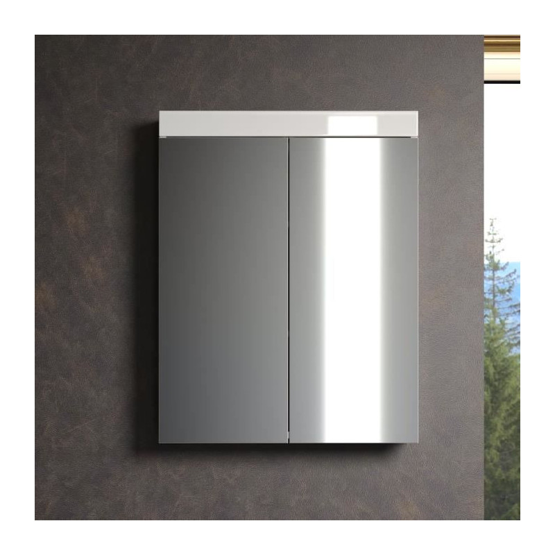 Mirror Cabinet - AMANDA - 2 mirror doors - L60 x D17 x H77 cm - White