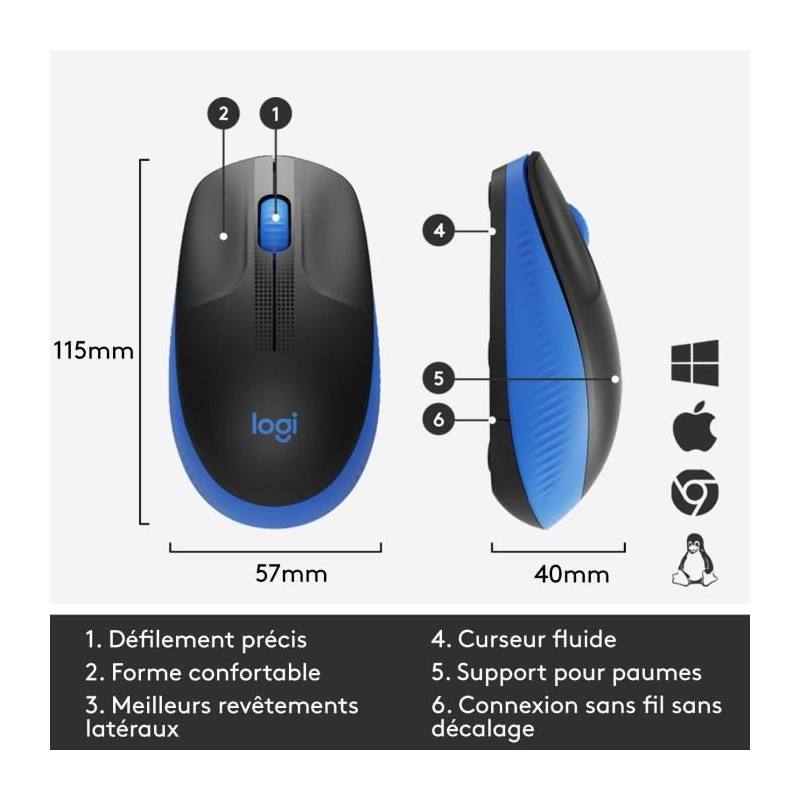 LOGITECH - M190 Blue Wireless Mouse