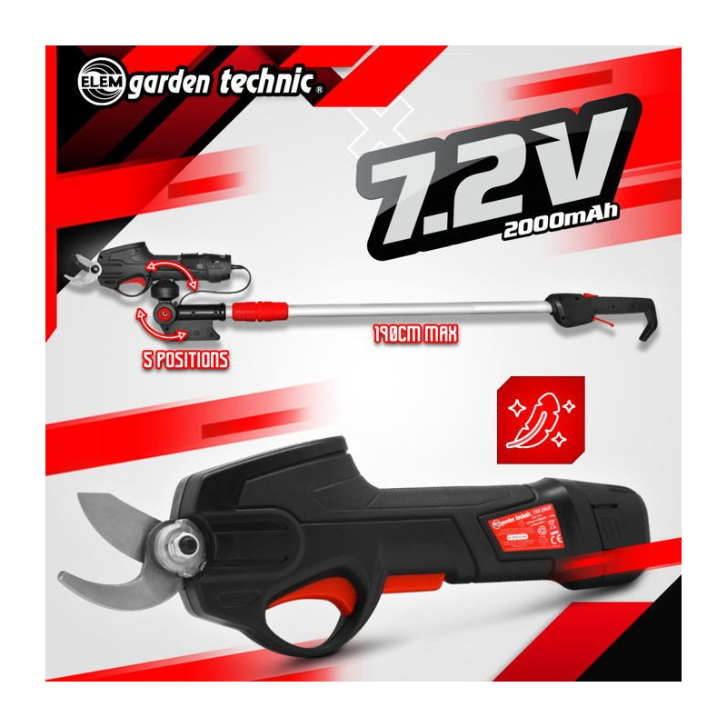 7.2V lithium rechargeable pruning shears with telescopic pole - Elem G