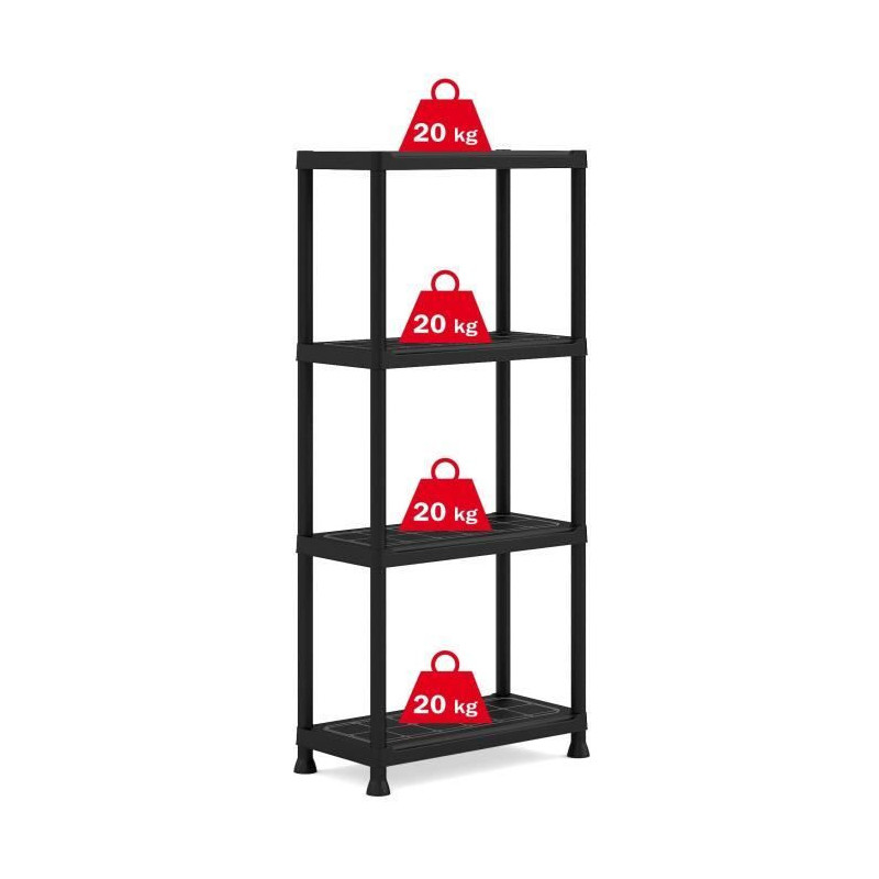 Keter | Etagere plus 60/4, Etageres, Noir, 60 x 30 x 135 cm