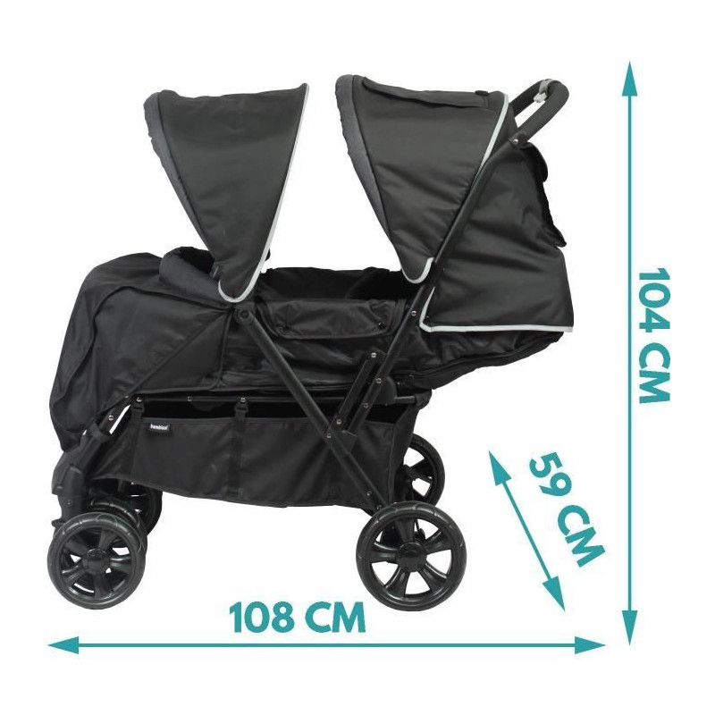 BAMBISOL Double Stroller - Fully equipped - Rain cover included - Easy