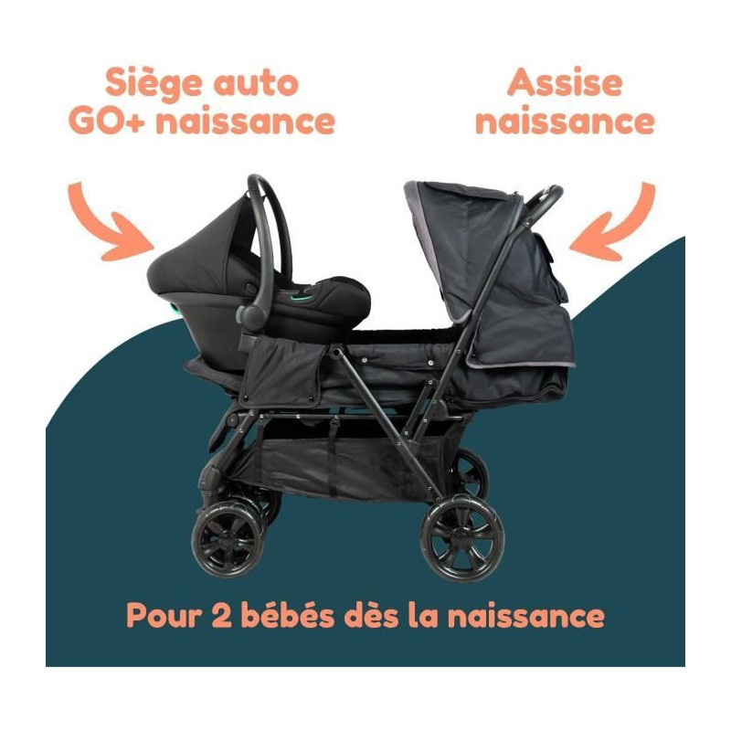 Double twin stroller - BAMBISOL - Combined Double Stroller + I-size Ca