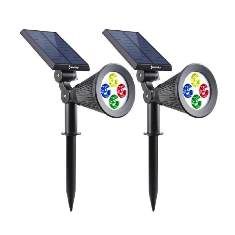 Lumisky pack of 2 Waterdown Outdoor Solar Spots - 4 colorful LEDs - 20