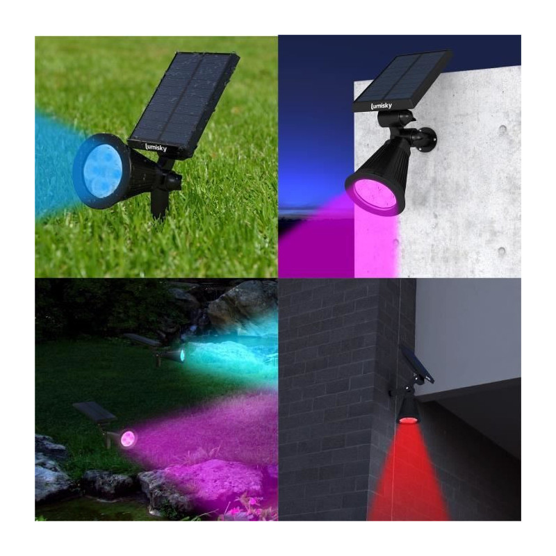 Lumisky pack of 2 Waterdown Outdoor Solar Spots - 4 colorful LEDs - 20