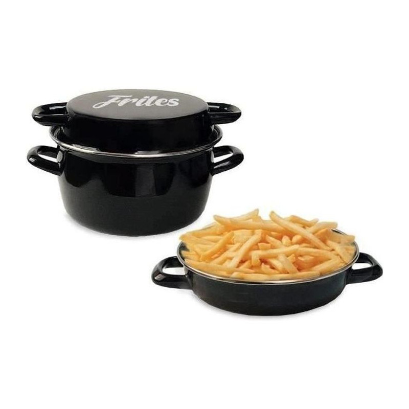 26 cm black enamel fryer with basket and glass lid