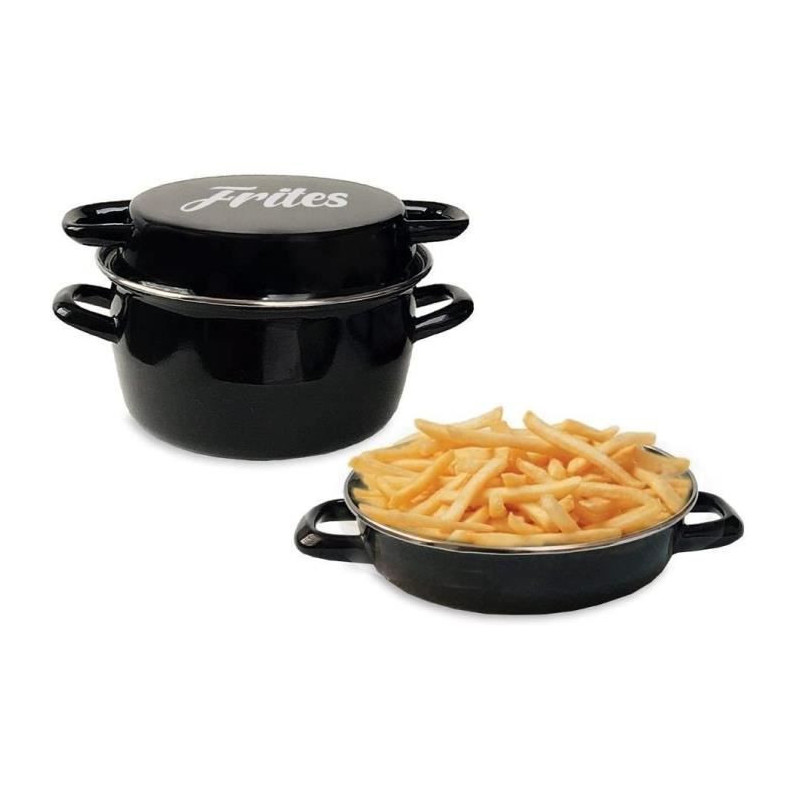 26 cm black enamel fryer with basket and glass lid