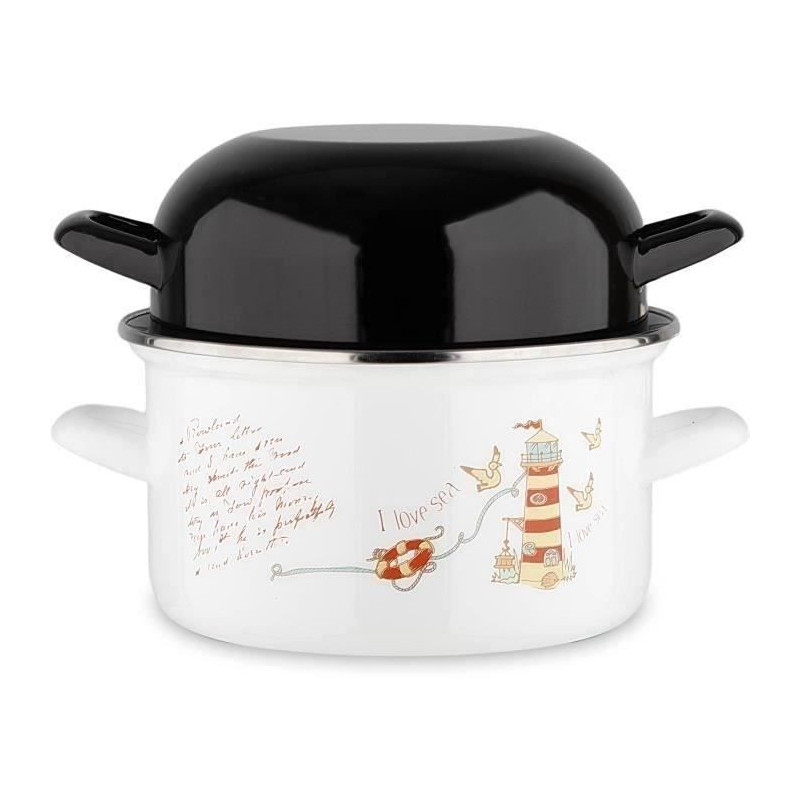 BAUMALU mold pot 20 cm - Lighthouse decor - Black lid - White