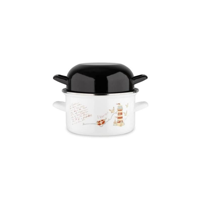 BAUMALU mold pot 20 cm - Lighthouse decor - Black lid - White