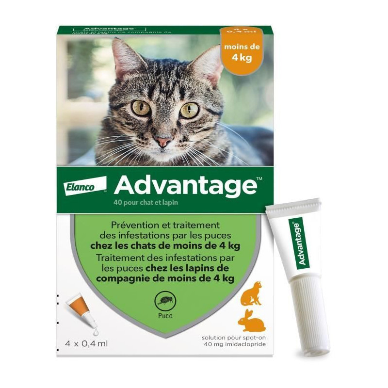 Advantage antipuce rabbit chat solution 1 to 4kg 4 pipettes