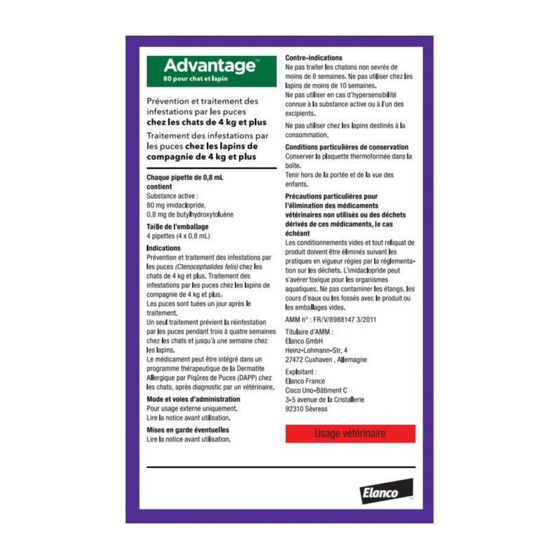 Advantage antipuce rabbit chat solution +4kg 4 pipettes