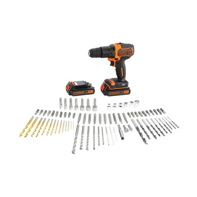 BLACK & DECKER - Percussion Drill - Li Ion Battery 2x18 V + 80 Accesso