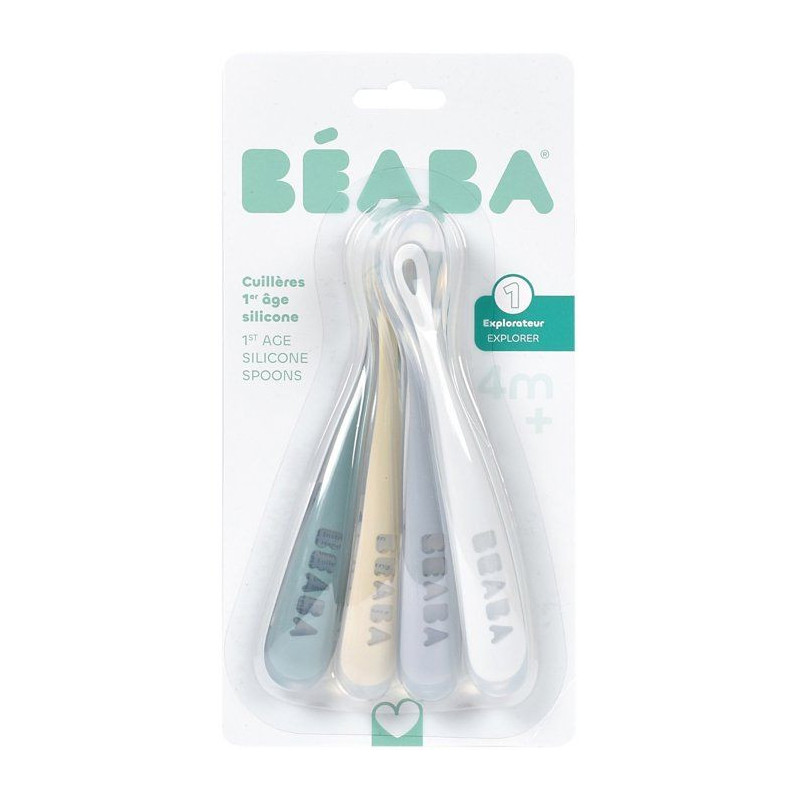 Béaba Set of 4 spoons first meal soft silicone Rainbow