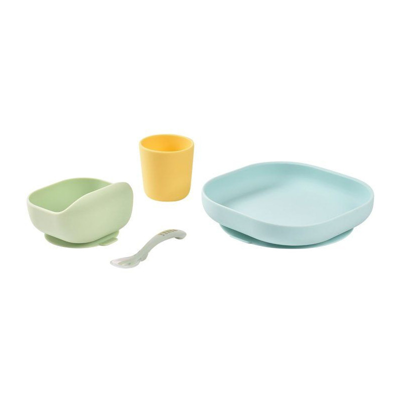 BEABA 4-piece silicone suction cup dish set - Yellow