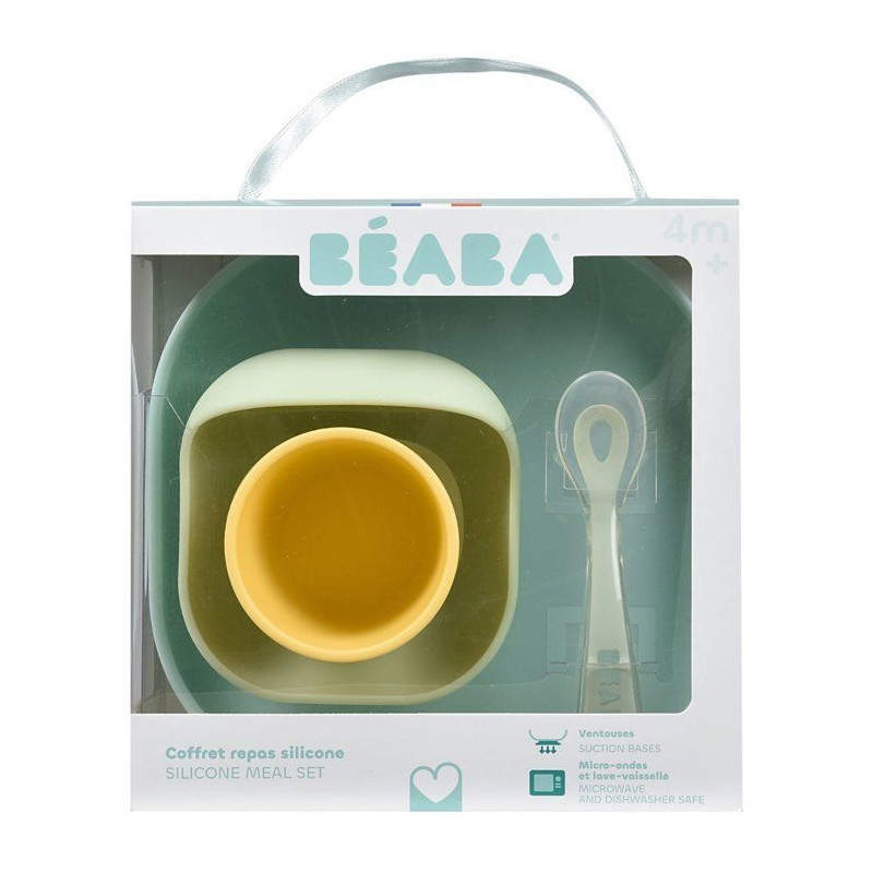BEABA 4-piece silicone suction cup dish set - Yellow