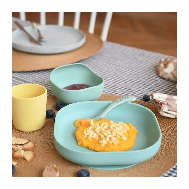 BEABA 4-piece silicone suction cup dish set - Yellow