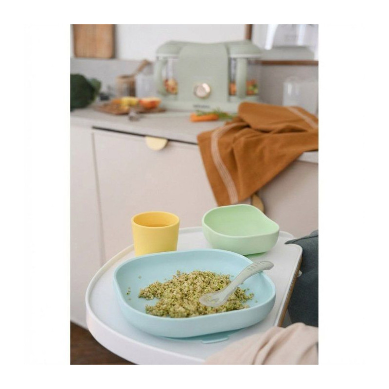 BEABA 4-piece silicone suction cup dish set - Yellow