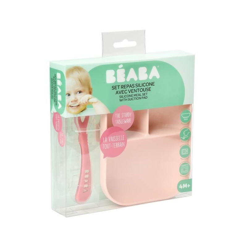 BEABA Silicone lunch set 2 pieces compartmentalized - pink