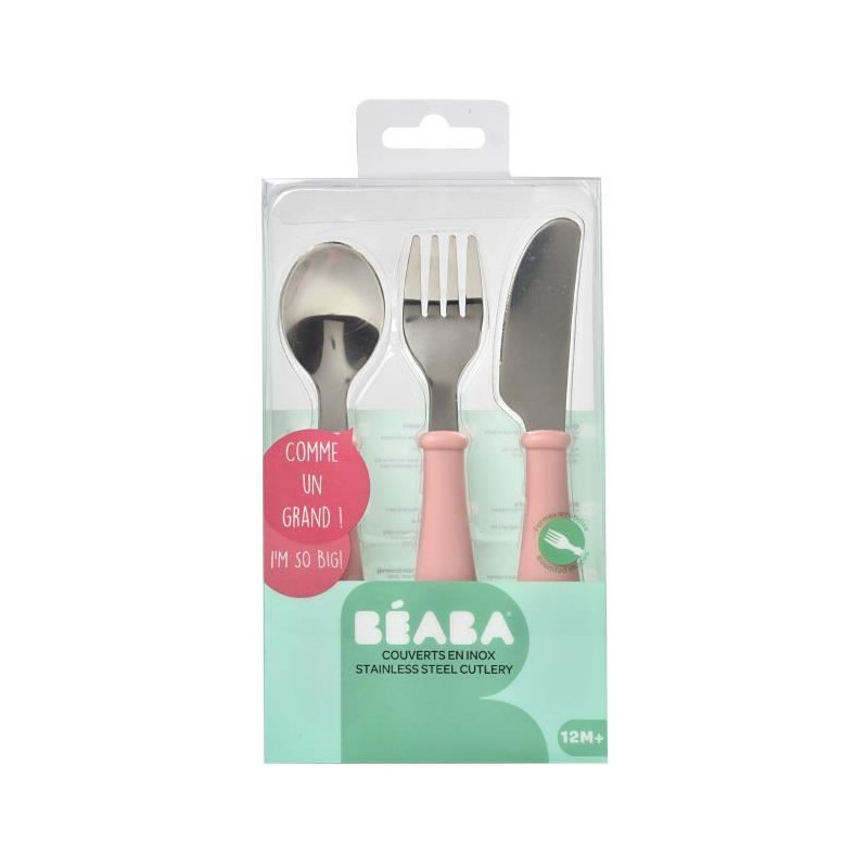 BEABA Set of 3 old pink stainless cutlery