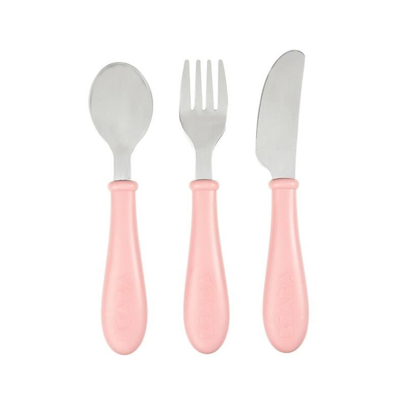 BEABA Set of 3 old pink stainless cutlery