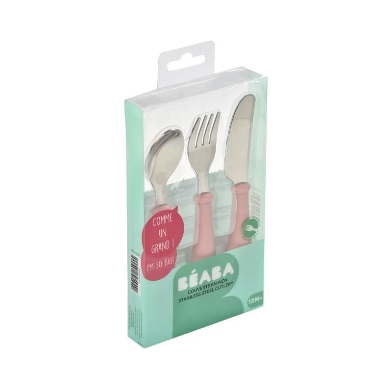 BEABA Set of 3 old pink stainless cutlery