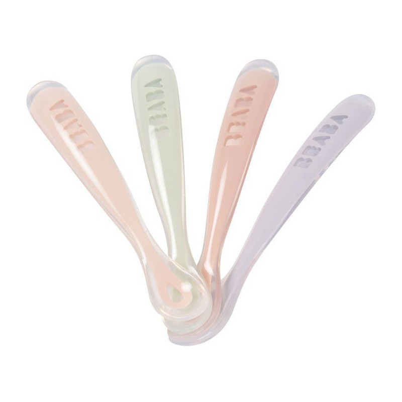 BEABA Set of 4 silicone 1st age spoons (windy blue + eucalyptus green