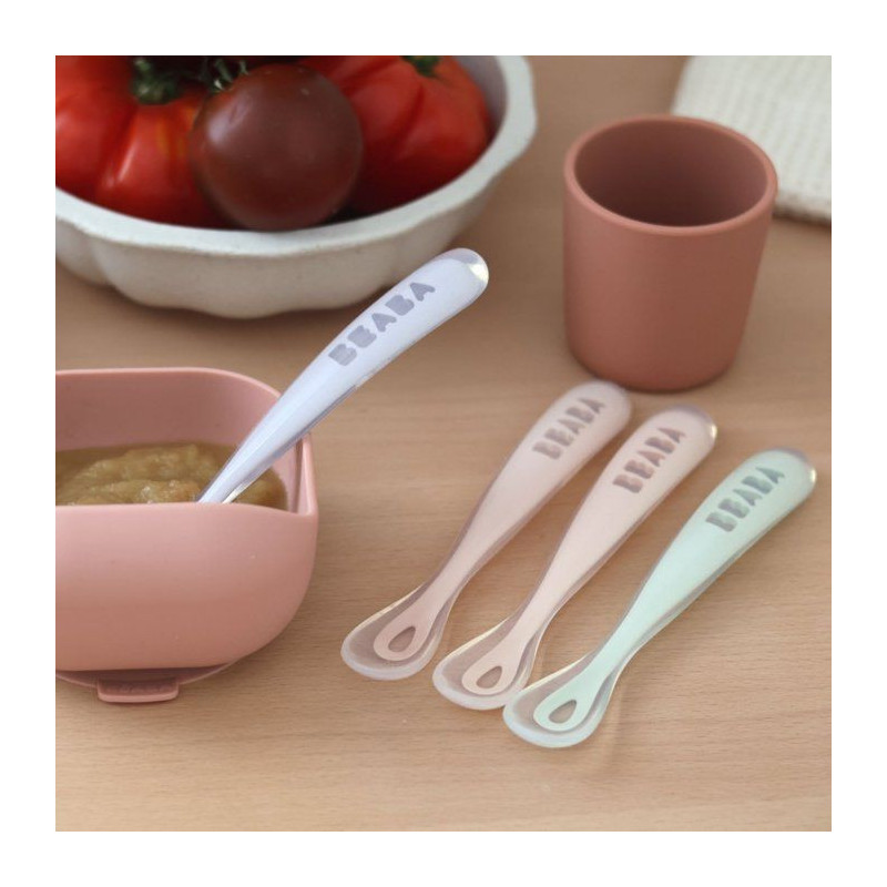 BEABA Set of 4 silicone 1st age spoons (windy blue + eucalyptus green