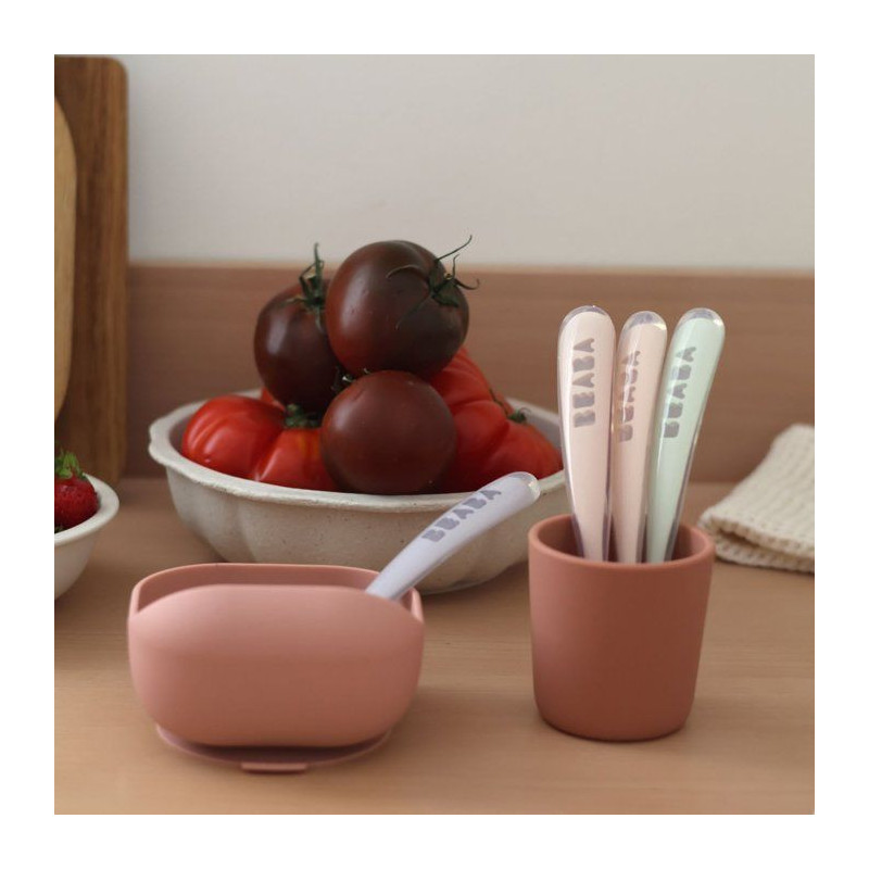 BEABA Set of 4 silicone 1st age spoons (windy blue + eucalyptus green