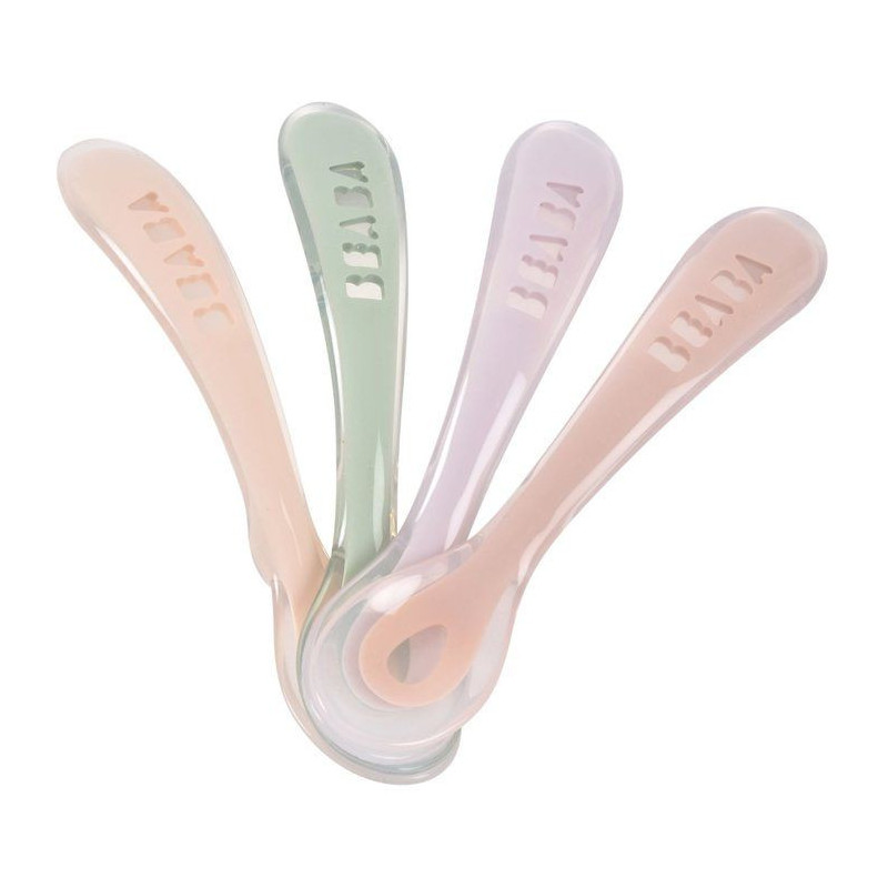 BEABA Lot of 4 spoons 2nd age silicone (dark blue + pink + light mist