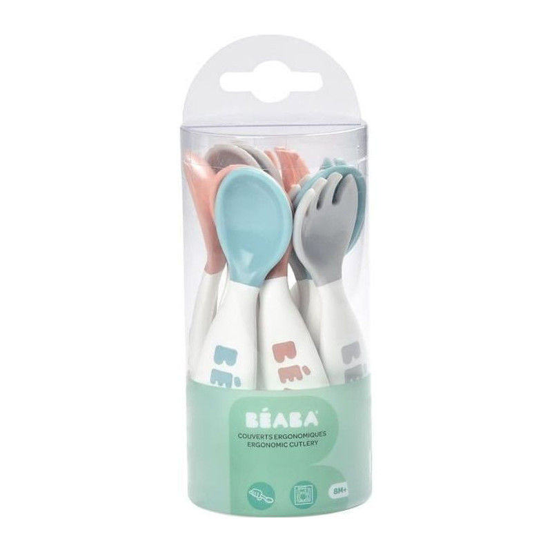 BEABA Set of 6 ergonomic spoons + 4 forks (old pink + airy green + lig