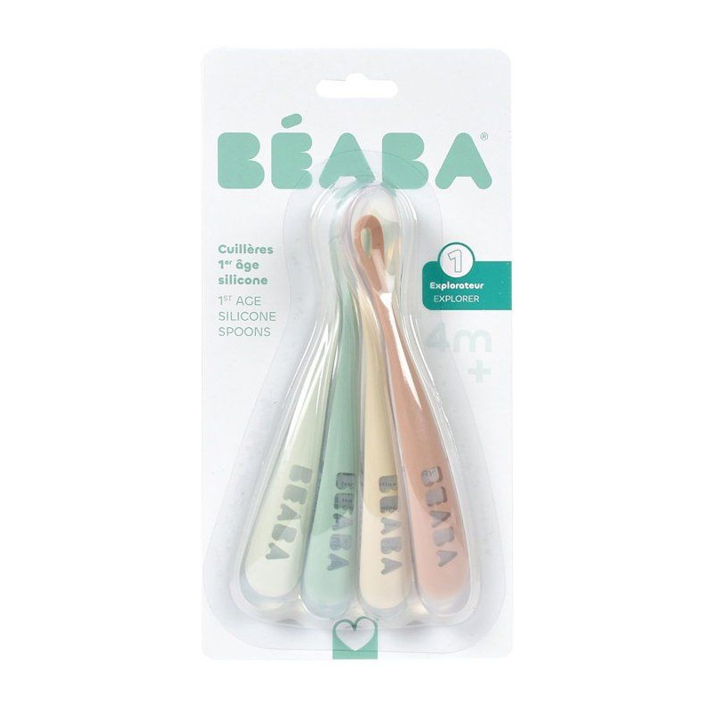 Set of 4 1st age silicone spoons Velvet grey/Sage green