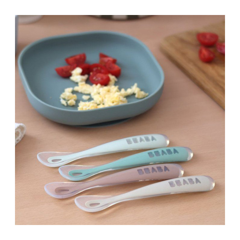 Set of 4 1st age silicone spoons Velvet grey/Sage green