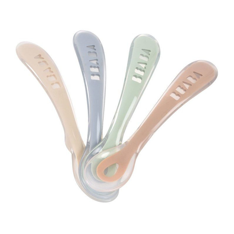 Set of 4 silicone spoons for second age, velvet grey/sage green