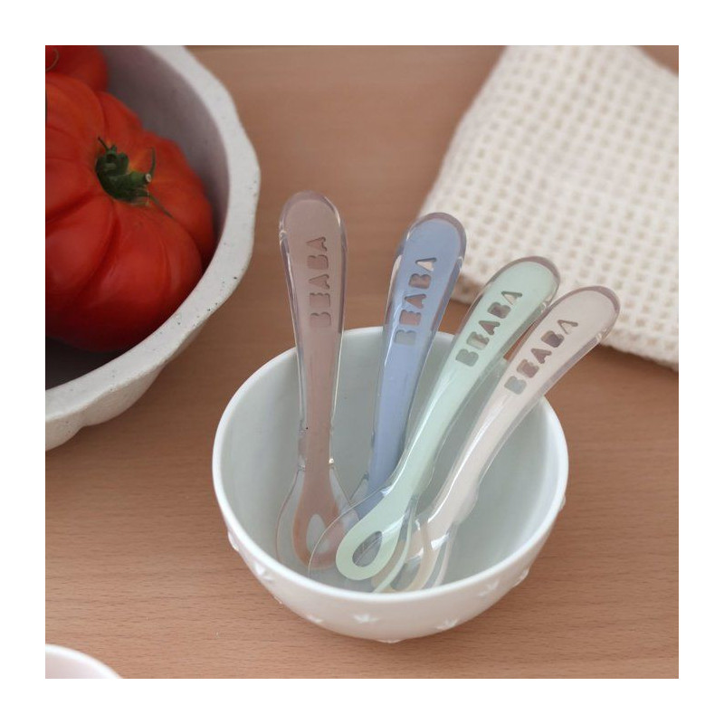 Set of 4 silicone spoons for second age, velvet grey/sage green
