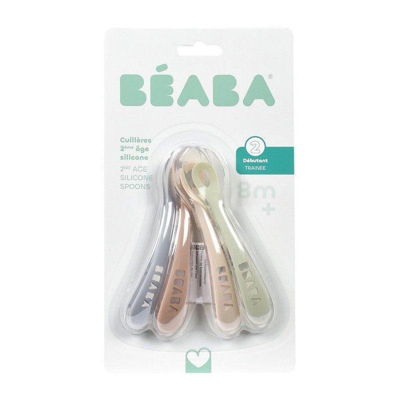 Set of 4 silicone spoons for second age, velvet grey/sage green
