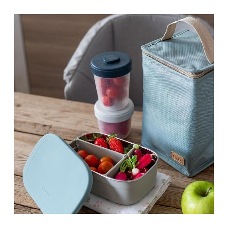 BEABA, Children's stainless steel lunch box, silicone lid and protecti
