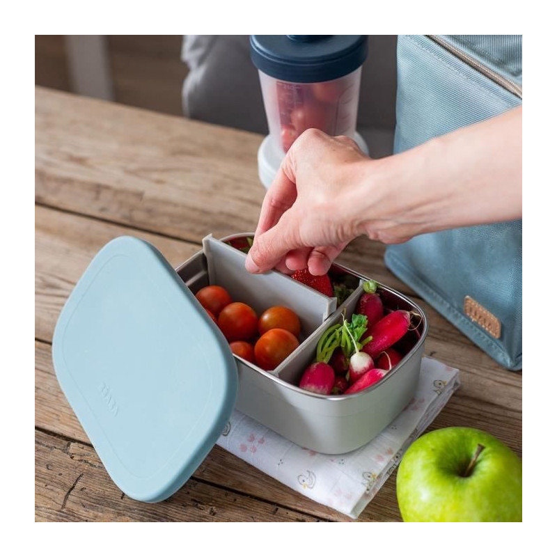 BEABA, Children's stainless steel lunch box, silicone lid and protecti