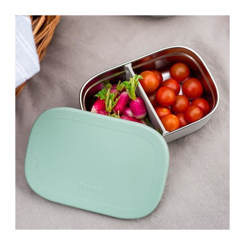 BEABA, Children's stainless steel lunch box, silicone lid and protecti