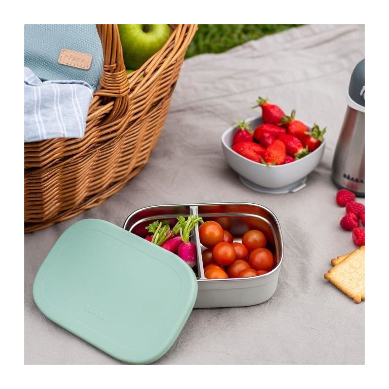 BEABA, Children's stainless steel lunch box, silicone lid and protecti