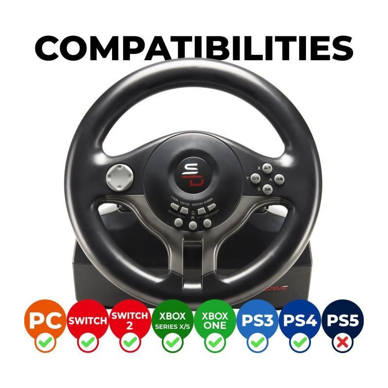 Steering Wheel Driving Wheel - SUBSONIC - Compatible Switch, PS4, Xbox