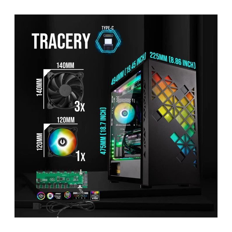 PC case without power supply - BITFENIX Tracery ARGB (Black) - Mid-tow
