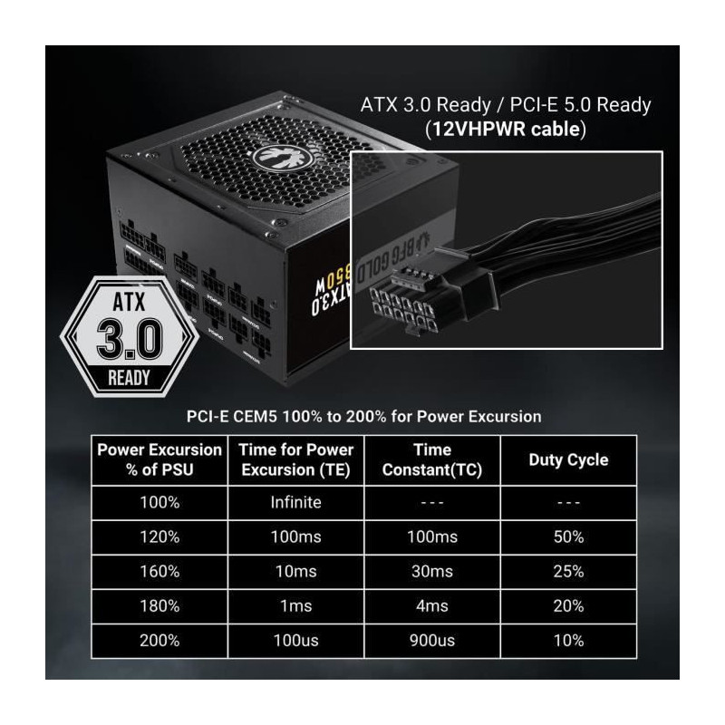 BITFENIX BFG GOLD 850W (80+ Gold) ATX 3.0 - PC power supply - 850W