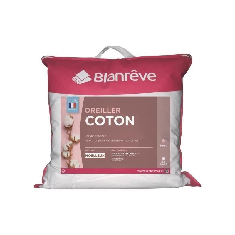 BLANREVE Set of 2 Cotton Pillows - 60 x 60 cm - White