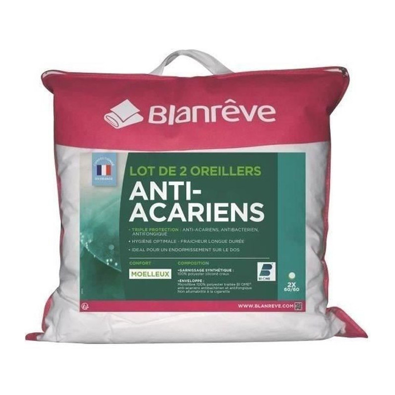 Blanreve batch of 2 triple protection pillows - 60 x 60 cm - white