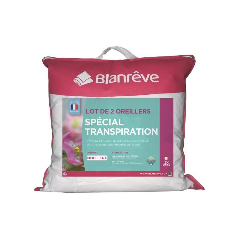 Blanreve batch of 2 pillows special perspiration - 60 x 60 cm - white