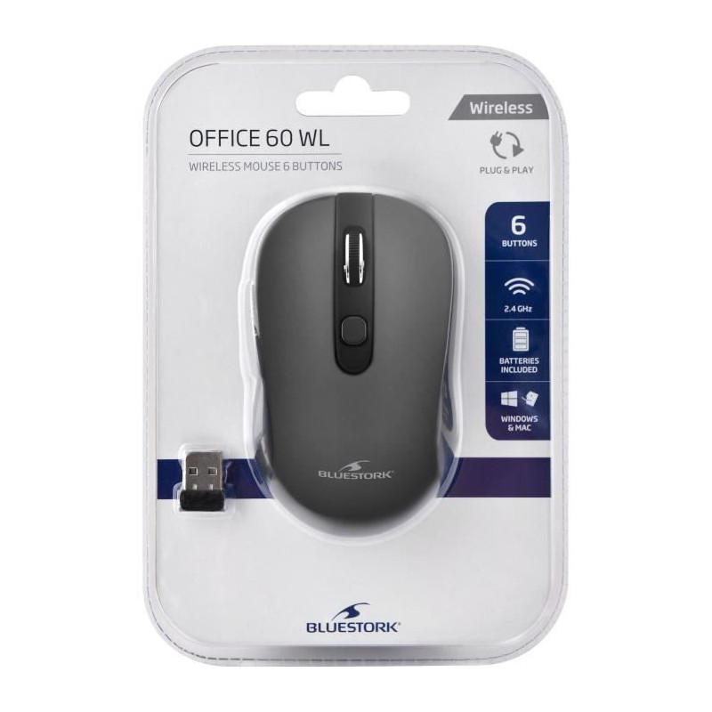 Wireless Mouse - 2.4 GHz - 6 Buttons - Gray