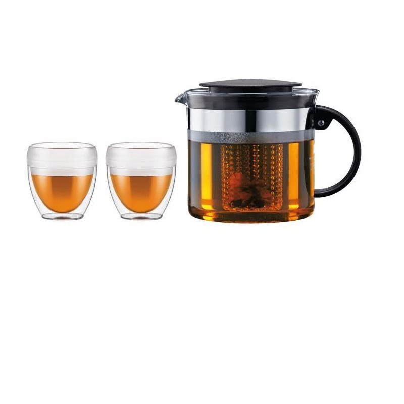 Filter teapot - BODUM - BISTRO SET - 1.0 l plastic + 2 double wall cup