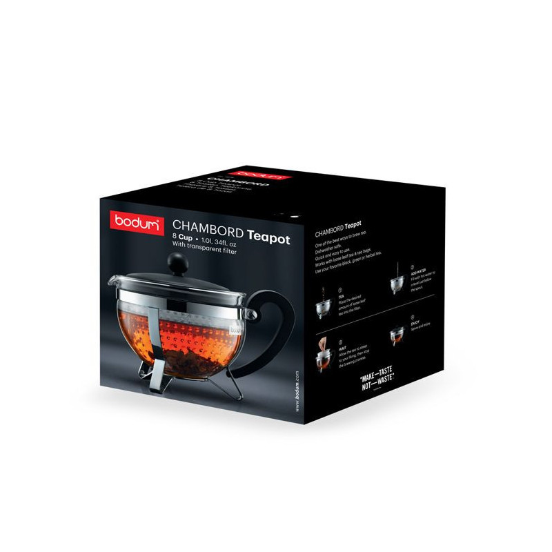Teapot - Bodum - Chambord - 1 L - Glass - Stainless steel - Grey