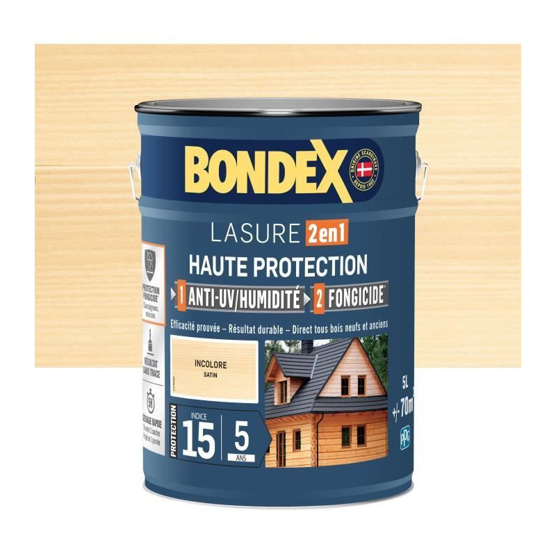 2 in 1 High protection stain - Colorless satin - BONDEX - 5 L