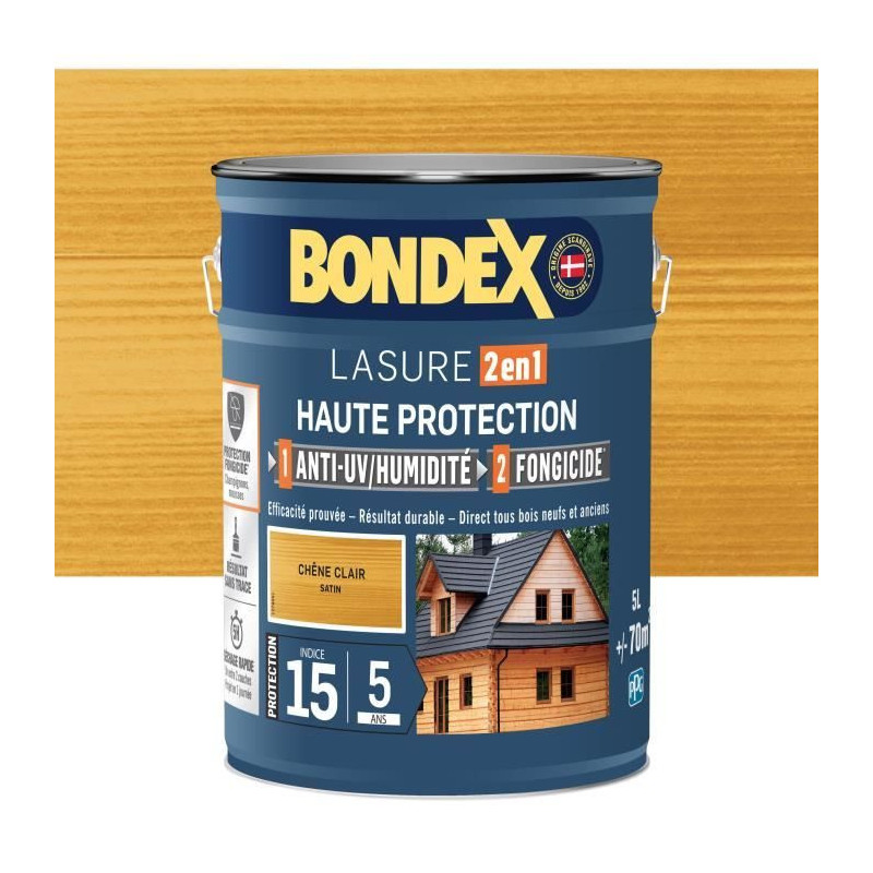 2 in 1 High Protection Stain - Light Oak Satin - BONDEX - 5 L